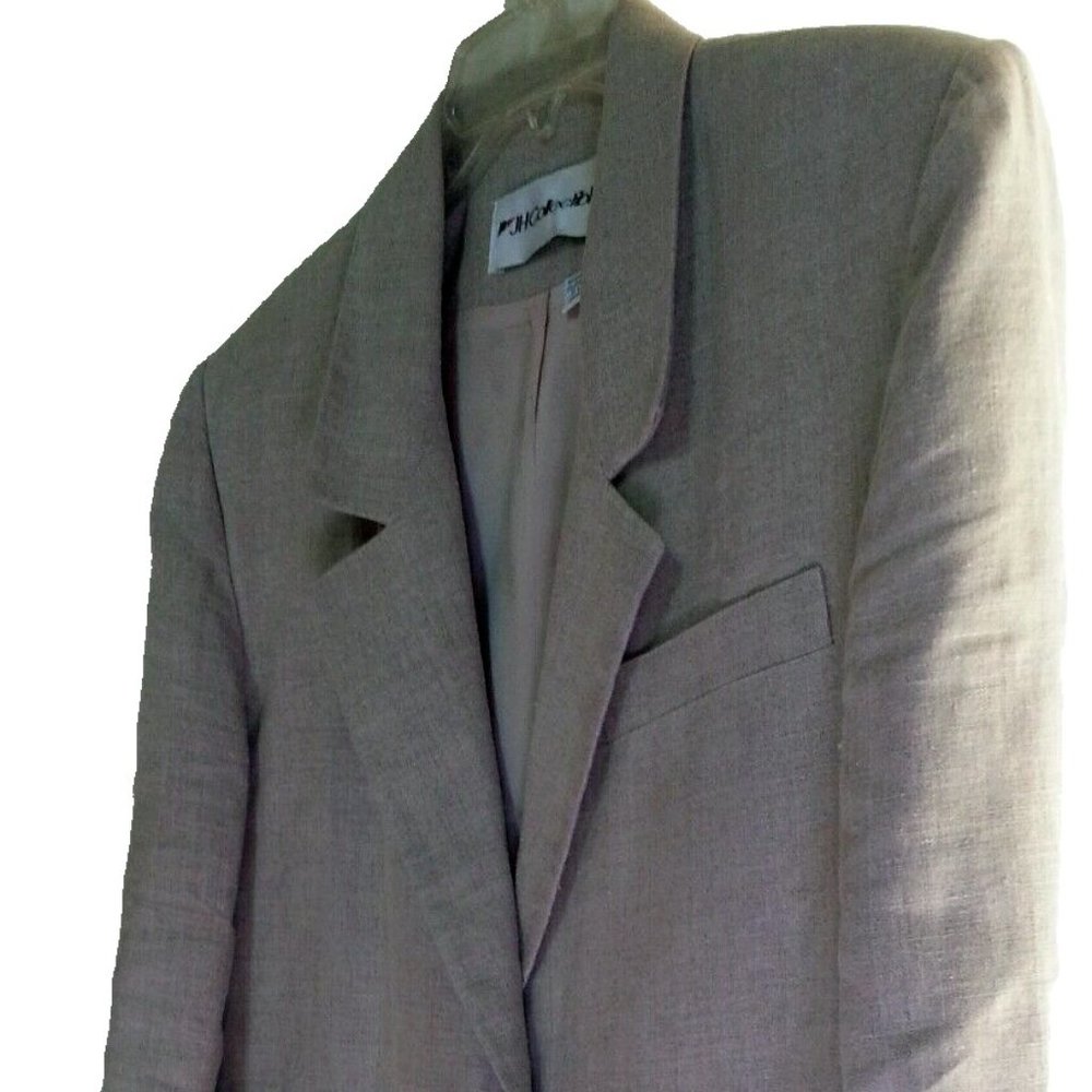 Vintage JH Collectibles Light Beige Notch Lapel One Button Linen Blazer 10